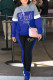 Blue Casual Letter Hot Drilling Patchwork Hooded Collar Long Sleeve Two Pieces