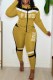 Yellow Casual Print Letter Hooded Collar Long Sleeve Two Pieces