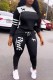 Black Casual Print Letter Hooded Collar Long Sleeve Two Pieces