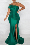 Green Sexy Solid Patchwork One Shoulder Trumpet Mermaid Dresses