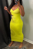 Grey Fashion Sexy Solid Hollowed Out Backless V Neck Sling Dress