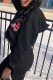 Black Casual Geometric Print Hooded Collar Tops