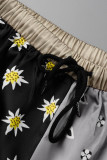 Rose Red Casual Print Patchwork Regular Mid Waist Trousers