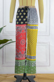 Rose Red Casual Print Patchwork Regular Mid Waist Trousers