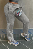 Grey Casual Solid Patchwork Harlan Mid Waist Harlan Solid Color Bottoms
