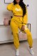 Yellow Casual Print Letter O Neck Long Sleeve Two Pieces