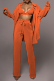 Rose Red Casual Solid Patchwork Turndown Collar Long Sleeve Two Pieces