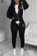 Black Street Print Patchwork Hooded Collar Long Sleeve Two Pieces