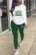 White Green Casual Print Letter O Neck Long Sleeve Two Pieces