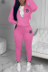 Pink Street Print Patchwork Hooded Collar Long Sleeve Two Pieces
