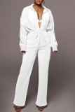 Rose Red Casual Solid Patchwork Turndown Collar Long Sleeve Two Pieces
