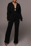 Rose Red Casual Solid Patchwork Turndown Collar Long Sleeve Two Pieces