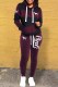 Black Casual Striped Print Letter Hooded Collar Long Sleeve Two Pieces