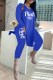 Blue Casual Print Letter V Neck Long Sleeve Two Pieces