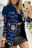 Pink Casual Print Patchwork Turndown Collar Outerwear