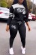 Black Casual Print Letter Hooded Collar Long Sleeve Two Pieces