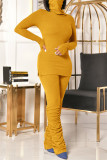 Orange Casual Solid Patchwork Turtleneck Long Sleeve Two Pieces