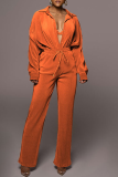 Rose Red Casual Solid Patchwork Turndown Collar Long Sleeve Two Pieces
