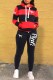 Red Casual Striped Print Letter Hooded Collar Long Sleeve Two Pieces