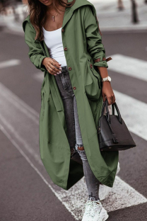 Army Green Street Print Patchwork Hooded Collar Outerwear