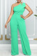 Green Casual Solid Patchwork Backless Oblique Collar Regular Jumpsuits