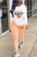 Orange Casual Print Letter O Neck Long Sleeve Two Pieces
