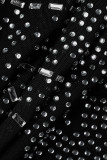 Black Sexy Patchwork Hot Drilling See-through Half A Turtleneck Skinny Jumpsuits
