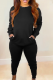 Black Casual Solid Patchwork O Neck Long Sleeve Two Pieces