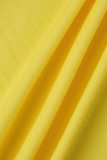 Yellow Sexy Solid Hollowed Out Patchwork Backless One Shoulder Sleeveless Two Pieces