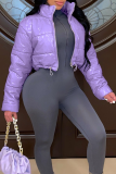 Purple Casual Solid Patchwork Mandarin Collar Outerwear