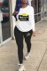 Black And White Casual Print Letter O Neck Long Sleeve Two Pieces