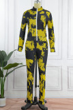 Purple Casual Print Patchwork Zipper Collar Long Sleeve Two Pieces