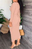 Blue Casual Solid Patchwork V Neck Long Sleeve Dresses