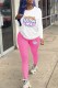 Powder White Casual Print Letter O Neck Long Sleeve Two Pieces