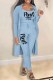 Light Blue Street Print Letter Long Sleeve Three Pieces