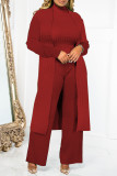 Brownness Casual Solid Patchwork Turtleneck Long Sleeve Three-piece Set