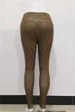 Deep Blue Casual Sportswear Print Basic Skinny High Waist Pencil Trousers