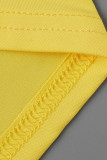 Yellow Sexy Solid Hollowed Out Patchwork Backless One Shoulder Sleeveless Two Pieces