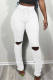 White Fashion Casual Solid Ripped Fold Regular Mid Waist Trousers