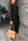 Blue Casual Solid Patchwork V Neck Long Sleeve Dresses