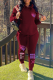 Burgundy Street Print Patchwork Hooded Collar Long Sleeve Two Pieces