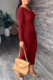 Blue Casual Solid Patchwork V Neck Long Sleeve Dresses