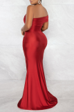 Red Sexy Solid Patchwork One Shoulder Trumpet Mermaid Dresses