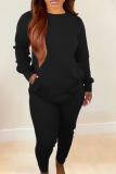 Coffee Casual Solid Patchwork O Neck Long Sleeve Two Pieces