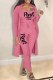 Pink Street Print Letter Long Sleeve Three Pieces