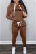 Coffee Street Print Letter Hooded Collar Long Sleeve Two Pieces
