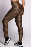 Deep Blue Casual Sportswear Print Basic Skinny High Waist Pencil Trousers