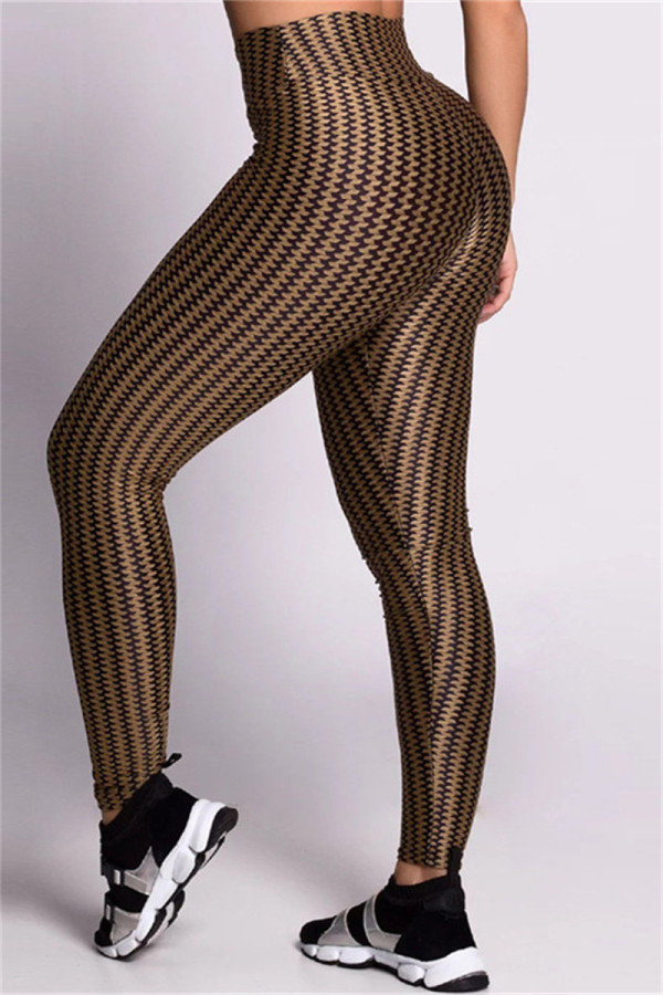 Brownness Casual Sportswear Print Basic Skinny High Waist Pencil Trousers