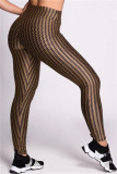 Deep Blue Casual Sportswear Print Basic Skinny High Waist Pencil Trousers