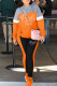 Orange Casual Letter Hot Drilling Patchwork Hooded Collar Long Sleeve Two Pieces